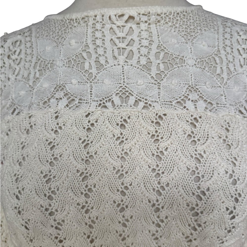 Late 1970s Ecru Cotton Blend Open-Knit w/Intricate Pointelle Design on Upper Che - Picture 2 of 5